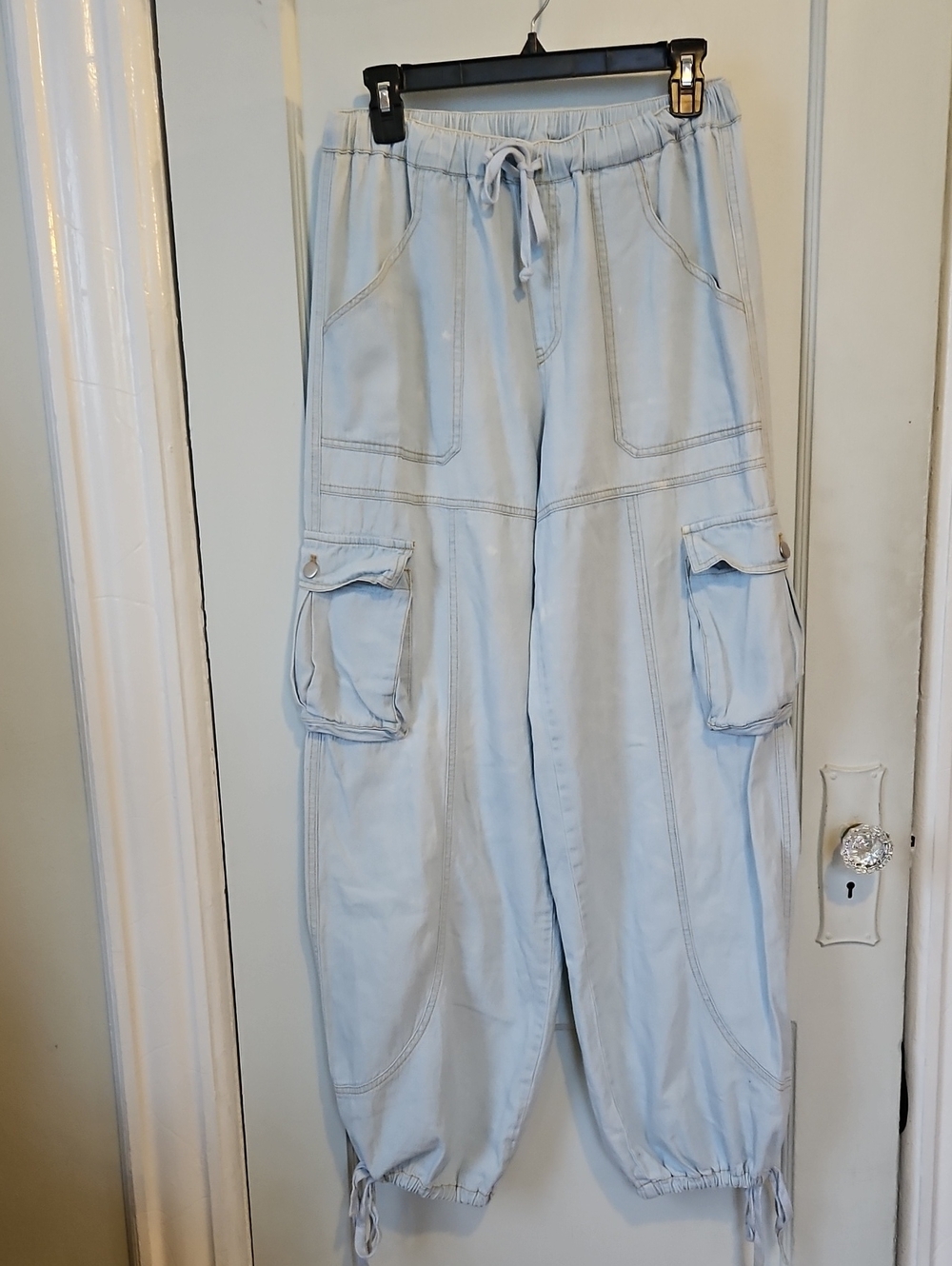 Altar'd State Light Wash Cargo Jogger Pants with Drawstring Waist- L